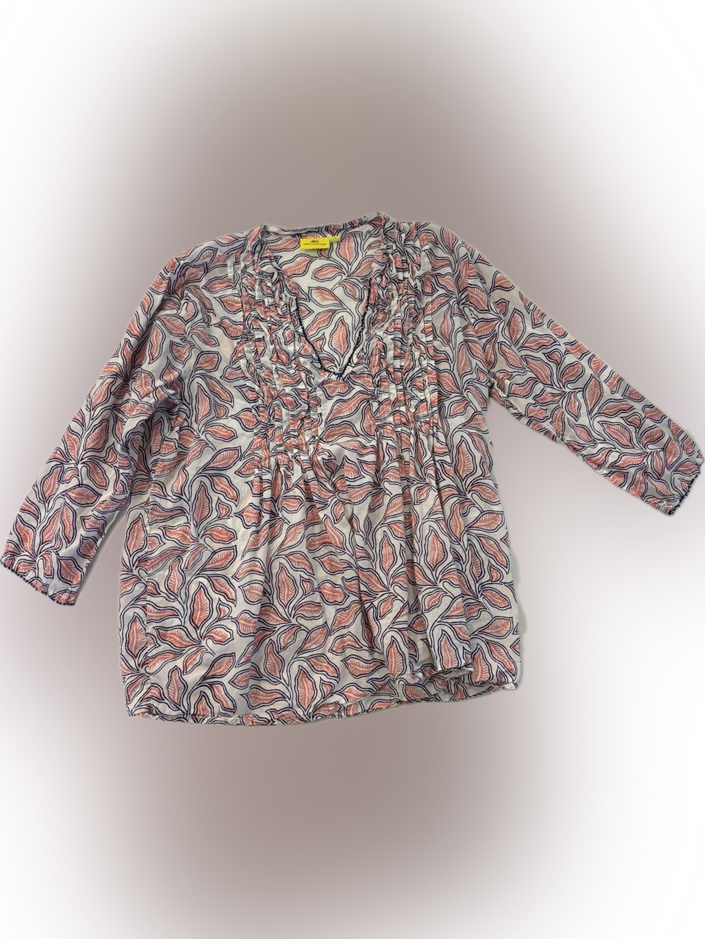Roberta Roller Rabbit Pink and Navy Leaf-Print V-Neck Tunic
